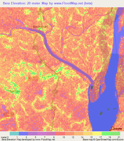 Bera,Bangladesh Elevation Map