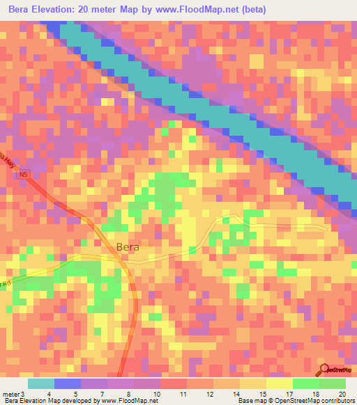 Bera,Bangladesh Elevation Map