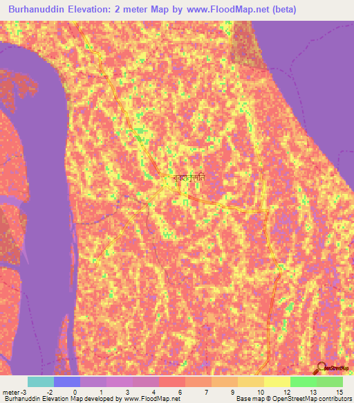 Burhanuddin,Bangladesh Elevation Map