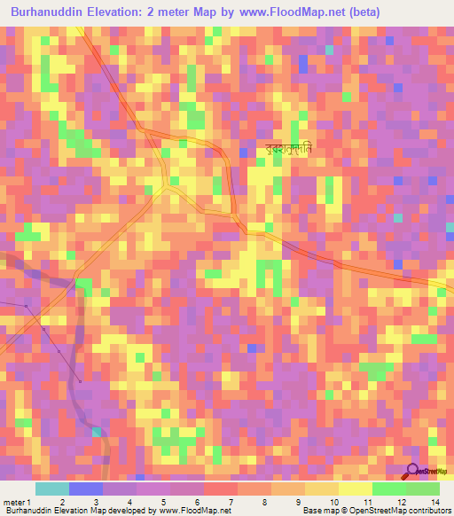 Burhanuddin,Bangladesh Elevation Map