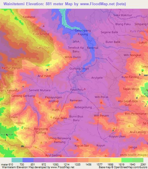 Wainitetemi,Indonesia Elevation Map