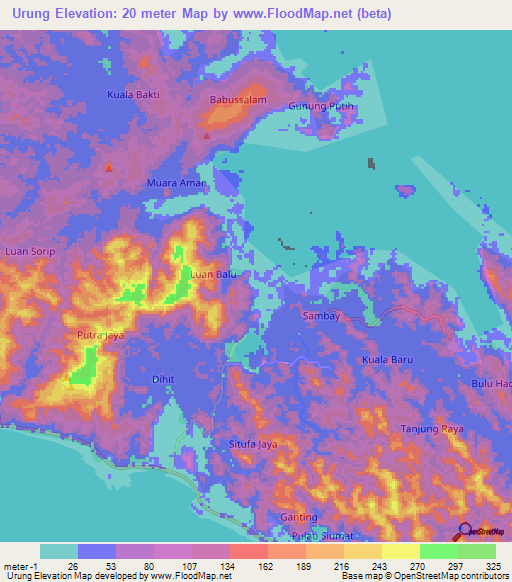 Urung,Indonesia Elevation Map