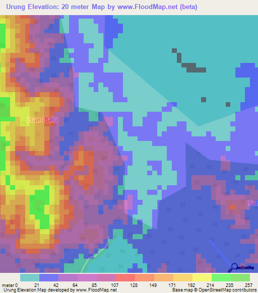 Urung,Indonesia Elevation Map