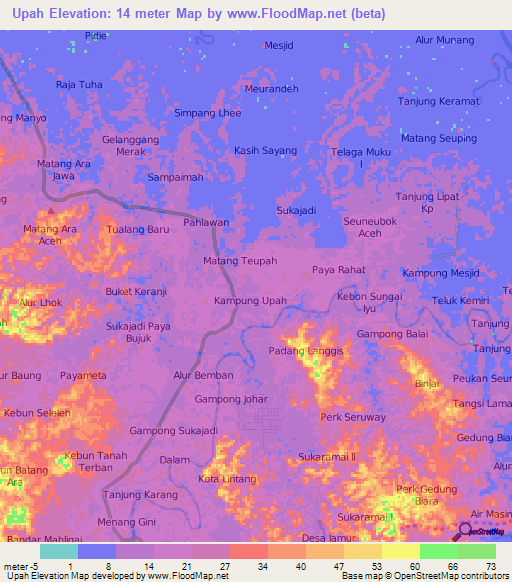 Upah,Indonesia Elevation Map