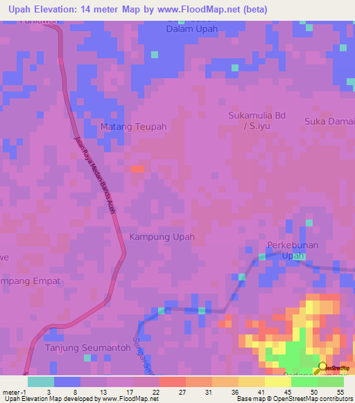 Upah,Indonesia Elevation Map