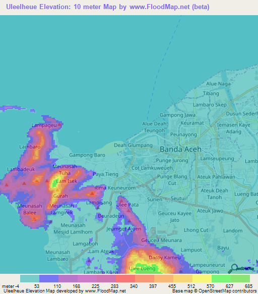 Uleelheue,Indonesia Elevation Map