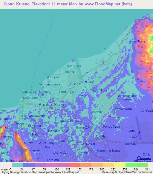 Ujong Krueng,Indonesia Elevation Map