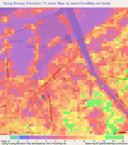 Ujong Krueng,Indonesia Elevation Map