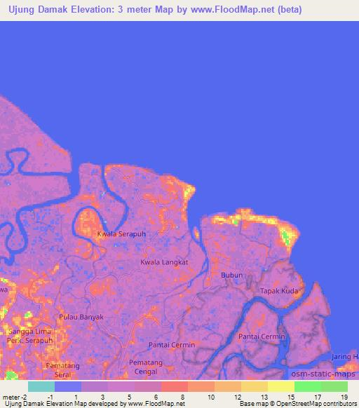 Ujung Damak,Indonesia Elevation Map