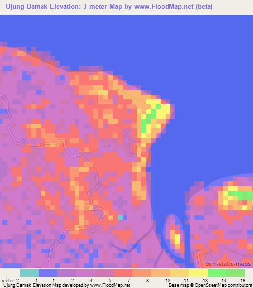 Ujung Damak,Indonesia Elevation Map