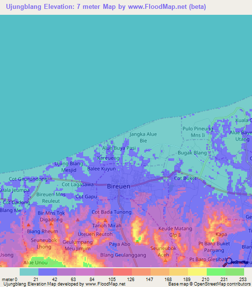 Ujungblang,Indonesia Elevation Map