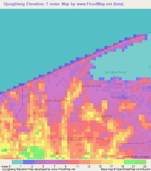 Ujungblang,Indonesia Elevation Map