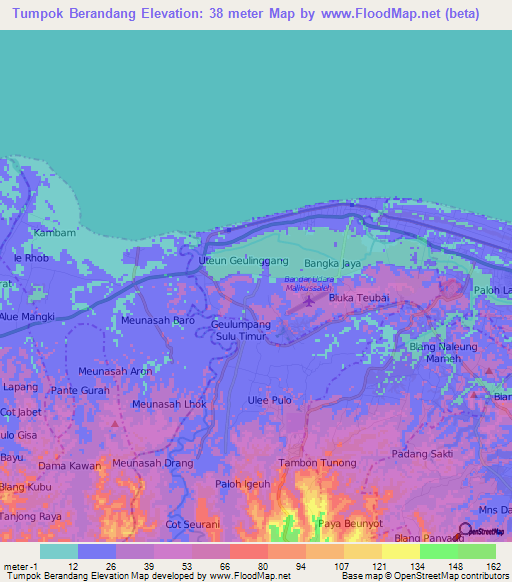 Tumpok Berandang,Indonesia Elevation Map