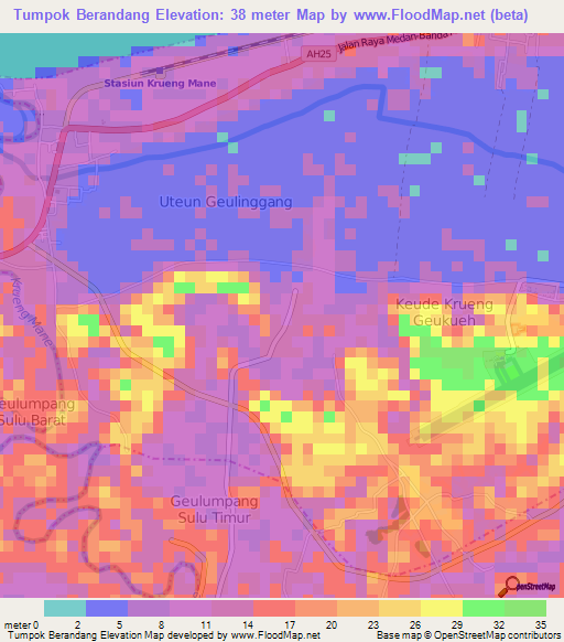 Tumpok Berandang,Indonesia Elevation Map