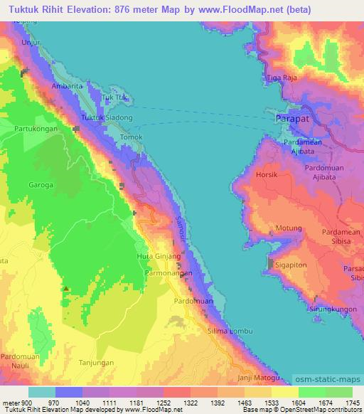 Tuktuk Rihit,Indonesia Elevation Map