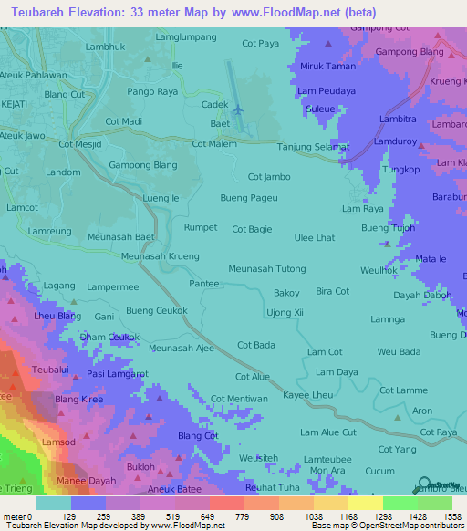 Teubareh,Indonesia Elevation Map