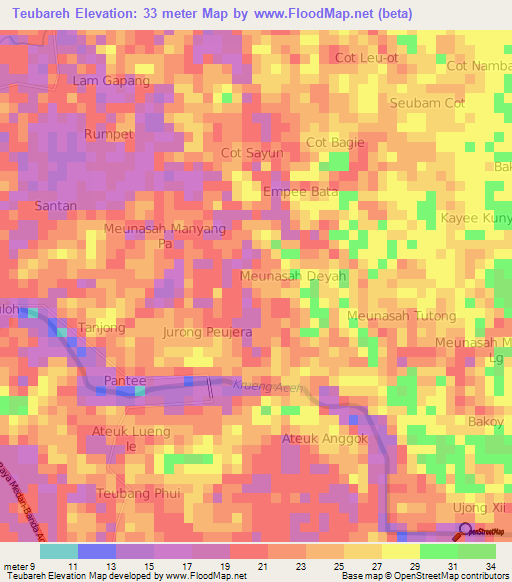 Teubareh,Indonesia Elevation Map