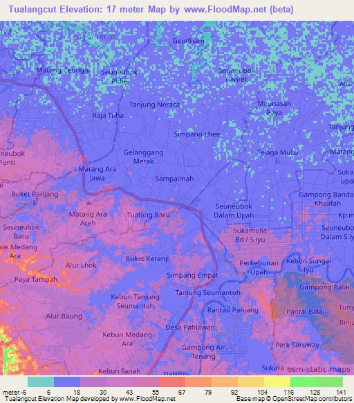 Tualangcut,Indonesia Elevation Map