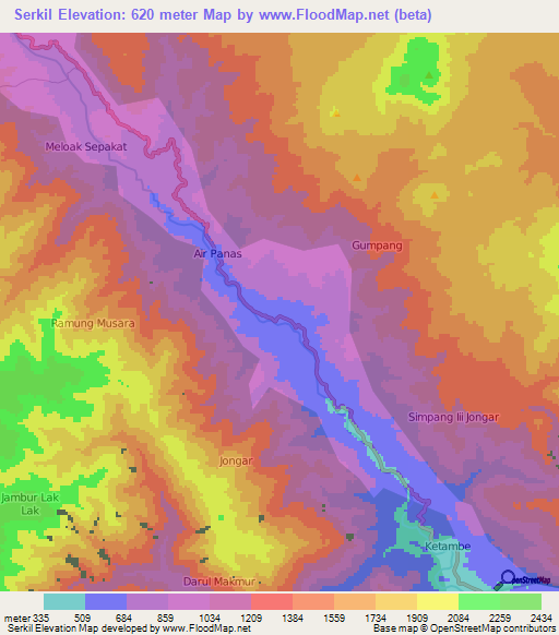 Serkil,Indonesia Elevation Map