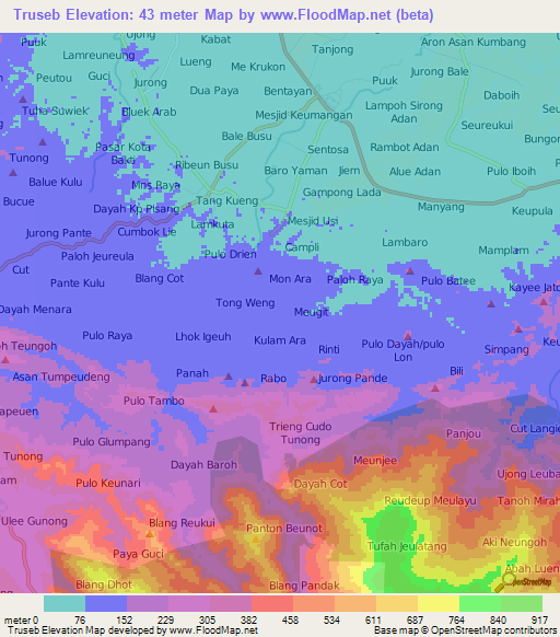 Truseb,Indonesia Elevation Map