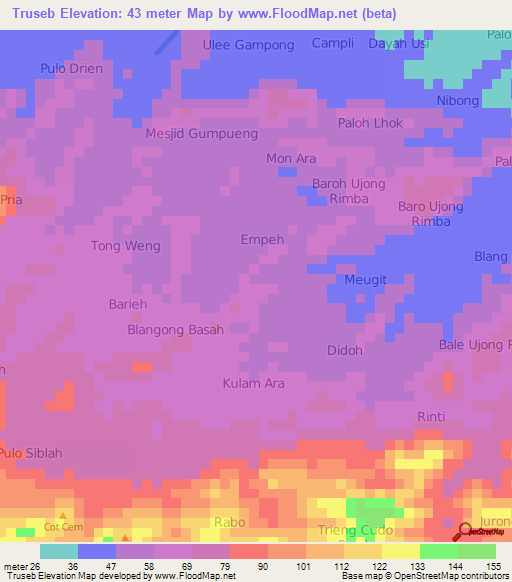 Truseb,Indonesia Elevation Map