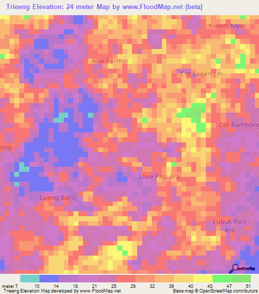 Trieeng,Indonesia Elevation Map