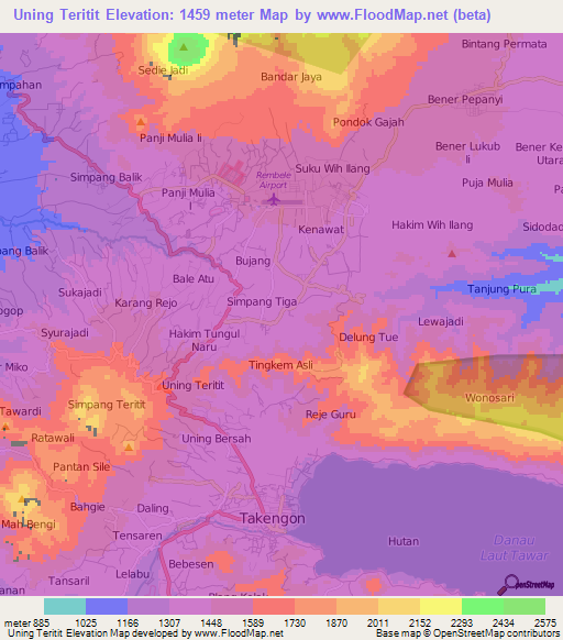 Uning Teritit,Indonesia Elevation Map