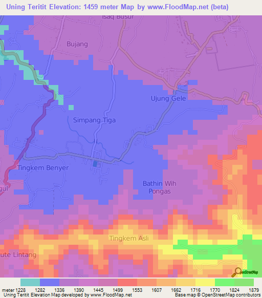 Uning Teritit,Indonesia Elevation Map