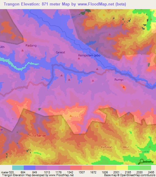 Trangon,Indonesia Elevation Map