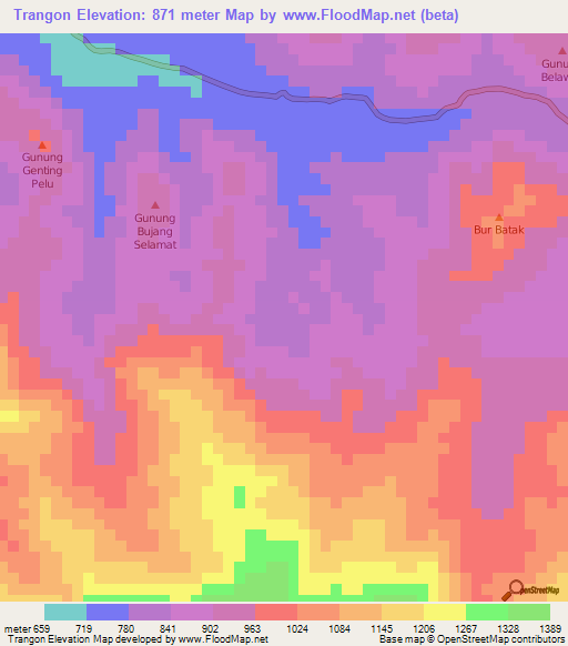 Trangon,Indonesia Elevation Map