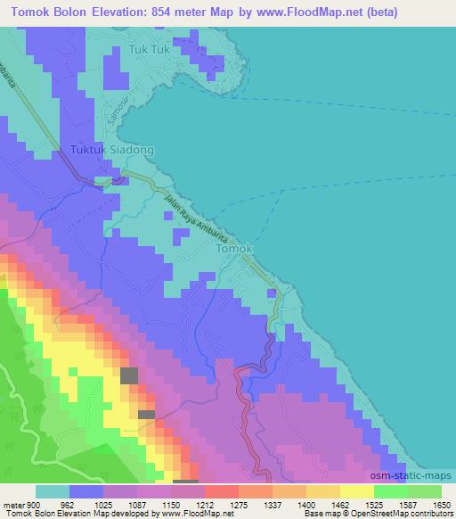 Tomok Bolon,Indonesia Elevation Map