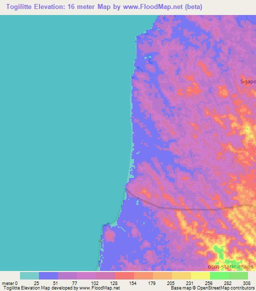 Togilitte,Indonesia Elevation Map