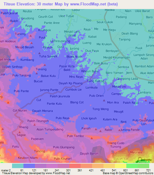 Titeue,Indonesia Elevation Map
