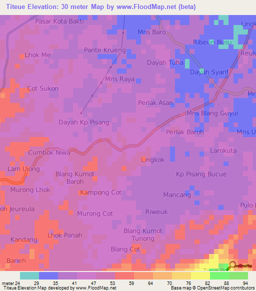 Titeue,Indonesia Elevation Map