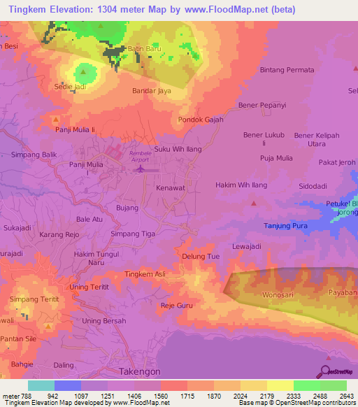 Tingkem,Indonesia Elevation Map