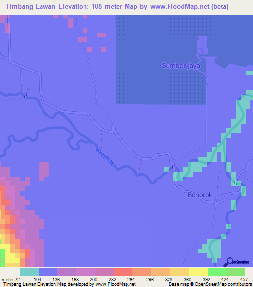 Timbang Lawan,Indonesia Elevation Map