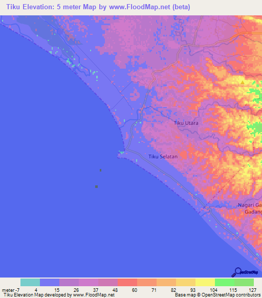 Tiku,Indonesia Elevation Map