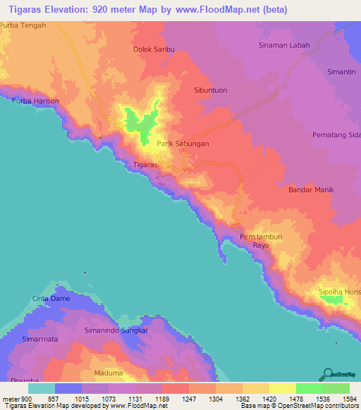 Tigaras,Indonesia Elevation Map