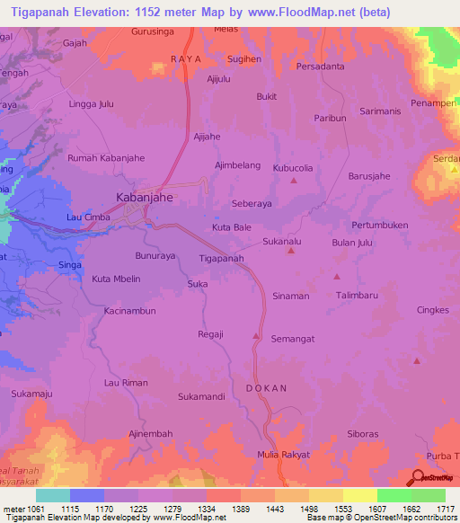 Tigapanah,Indonesia Elevation Map