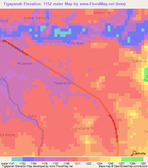 Tigapanah,Indonesia Elevation Map