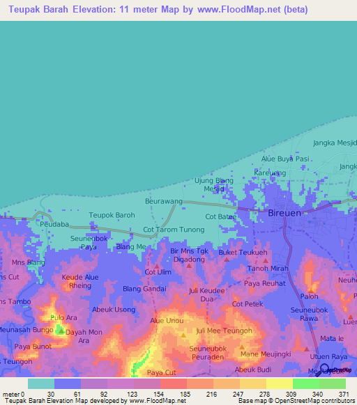 Teupak Barah,Indonesia Elevation Map