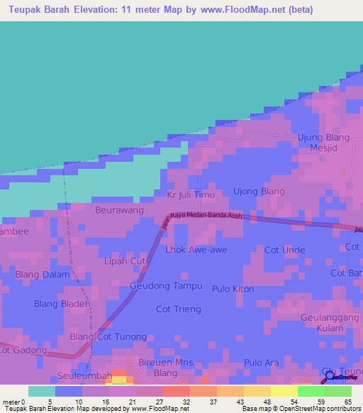 Teupak Barah,Indonesia Elevation Map