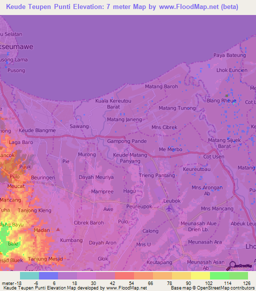 Keude Teupen Punti,Indonesia Elevation Map