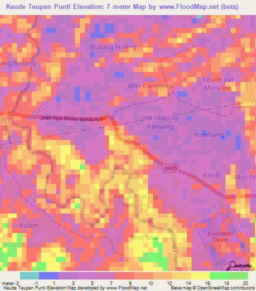 Keude Teupen Punti,Indonesia Elevation Map