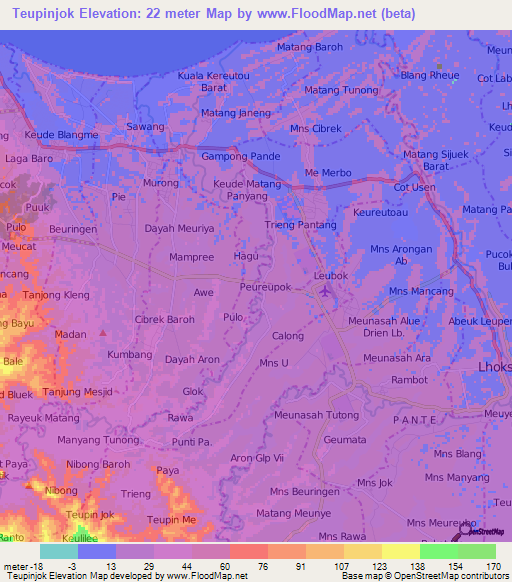 Teupinjok,Indonesia Elevation Map