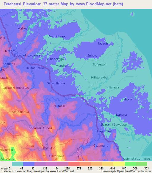 Teteheusi,Indonesia Elevation Map