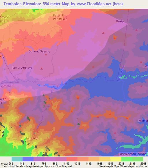 Tembolon,Indonesia Elevation Map