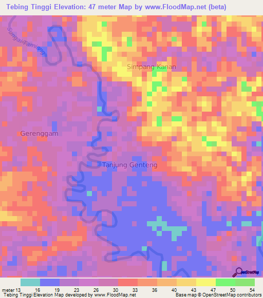 Tebing Tinggi,Indonesia Elevation Map