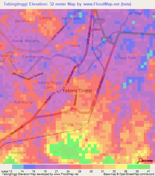 Tebingtinggi,Indonesia Elevation Map