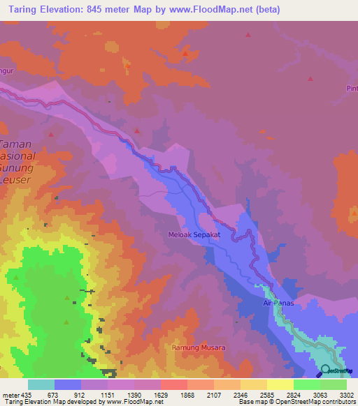 Taring,Indonesia Elevation Map